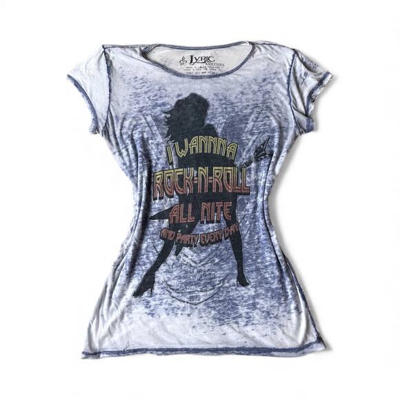 Lyric Y2K grunge semi sheer rock vibes top with silver lettering and 2000’s vibe - Picture 3 of 7